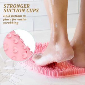 product details Foot Massager: foot massager mat for shower will touch every skin of the foot, relieve foot fatigue and make you feel relaxed. Massage hard or gently according to your preference, which will help exfoliate and clean dry skin and calluses Allow You to Relax: you can feel relaxed by massaging the soles of your feet with our bathtub foot scrubber, you can enjoy a comfortable and relaxing foot spa at home, saving time and energy in going to the pedicure house Intimate Suction Cups and Hole: shower feet scrubber is equipped with suction cups on the back side, which can firmly attach to the floor, you don’t need to worry about slipping; The convenient hanging hole allows you to dry after use without taking up too much space No Need to Bend: with the foot scrub mat for shower, you no longer need to bend over when washing your soles, suitable for people of most ages, especially those with knee pain or back pain, pregnancy, the elderly, etc