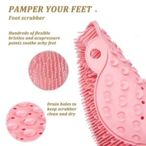 product details Foot Massager: foot massager mat for shower will touch every skin of the foot, relieve foot fatigue and make you feel relaxed. Massage hard or gently according to your preference, which will help exfoliate and clean dry skin and calluses Allow You to Relax: you can feel relaxed by massaging the soles of your feet with our bathtub foot scrubber, you can enjoy a comfortable and relaxing foot spa at home, saving time and energy in going to the pedicure house Intimate Suction Cups and Hole: shower feet scrubber is equipped with suction cups on the back side, which can firmly attach to the floor, you don’t need to worry about slipping; The convenient hanging hole allows you to dry after use without taking up too much space No Need to Bend: with the foot scrub mat for shower, you no longer need to bend over when washing your soles, suitable for people of most ages, especially those with knee pain or back pain, pregnancy, the elderly, etc