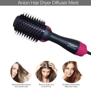 The 3-in-1 One Step Hot Air Brush Hair Dryer & Styler is designed to make hair styling faster and easier. It combines drying, straightening, and volumizing in a single tool, helping you achieve salon-like results without extra effort. The oval brush design lifts hair from the roots while smoothing strands and reducing frizz. Hot air flows evenly to dry hair efficiently, minimizing styling time and heat exposure. Its lightweight and ergonomic handle provides comfortable use, making it suitable for daily styling on all hair types. Ideal for home or travel use, this 3-in-1 hair styler is a must-have tool for effortless, beautiful hair. Key Features 3-in-1 Styling Tool: Hair dryer, straightener, and volumizer in oneOne Step Styling: Dry and style hair simultaneouslyAnti-Frizz Result: Helps smooth hair and enhance shineOval Brush Design: Adds volume and shape from the rootsComfortable Grip: Ergonomic handle for easy controlAll Hair Types: Suitable for straight, wavy, and slightly curly hair